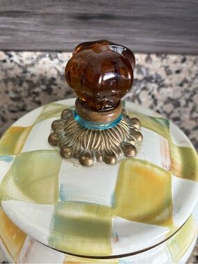 RARE MacKensie Childs Parchment Check Enamel Squash Pot in Mint Condition